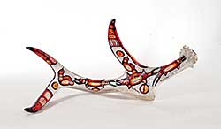 #460 ~ Kakegamic - Untitled - Antler with Orange Fish and Bird Motif