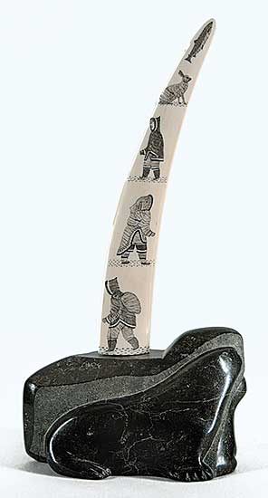 #464 ~ Itulu - Untitled - Three Seals with Tusk and Scrimshaw