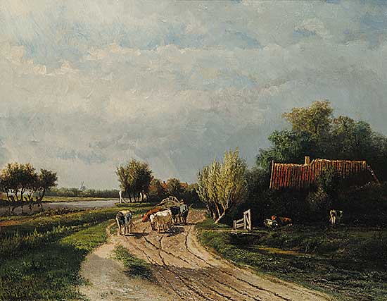 #610 ~ Gabriel - Untitled - A Cattle Wagon on a Road at Dusk