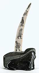 #464 ~ Inuit - Untitled - Three Seals with Tusk and Scrimshaw