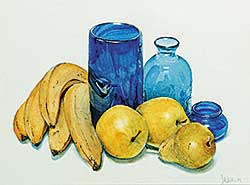 #580 ~ Webster - Blue Glassware with Pears and Bananas