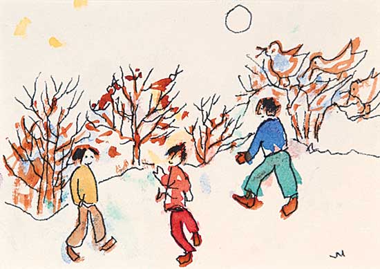 #76 ~ Mitchell - Untitled - Three People and Three Birds