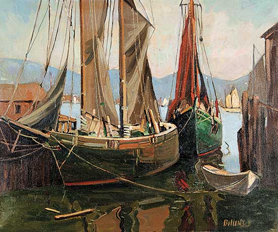 #202 ~ Billings - Untitled - Two Sailboats at Dock