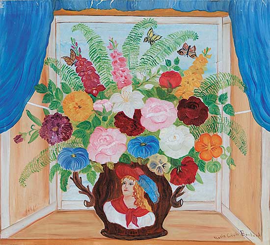 #414 ~ Bouchard - Untitled - Flowers in Decorative Pot with Butterflies
