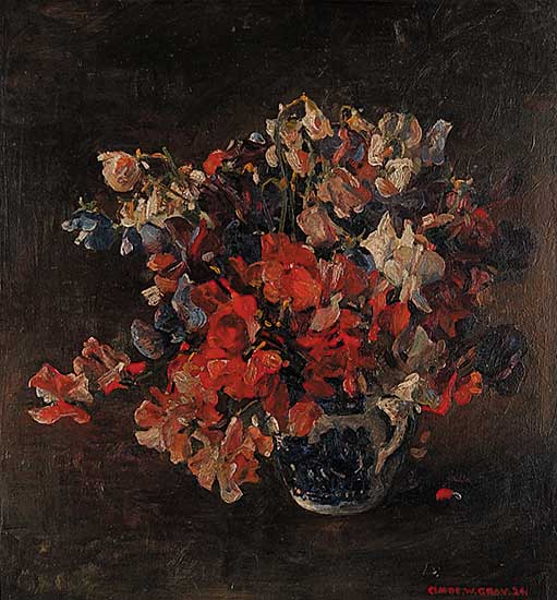 #684 ~ Gray - Untitled - Colourful Flowers in a Blue Vase