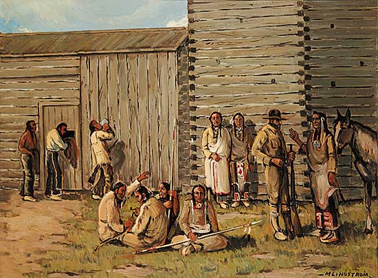 #716 ~ Lindstrom - Untitled - Indians at the Fort