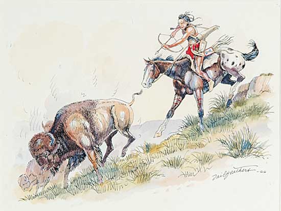 #608 ~ Tailfeathers - Untitled - Indian Hunting Buffalo