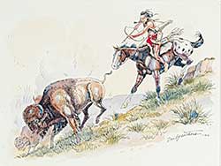 #608 ~ Tailfeathers - Untitled - Indian Hunting Buffalo