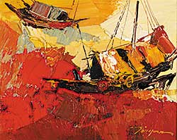 #612 ~ Chan - Untitled - Two Chinese Junks on the Red Sea with Yellow Sky