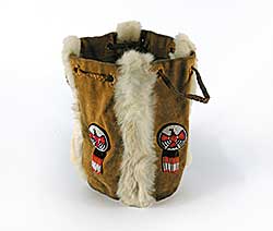 #100 ~ School - Untitled - Lined Beaded Thunderbird Leather Bag with Fur
