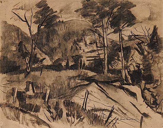 #741 ~ Masson - Untitled - Hill and Trees with Fence