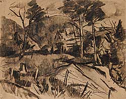 #741 ~ Masson - Untitled - Hill and Trees with Fence