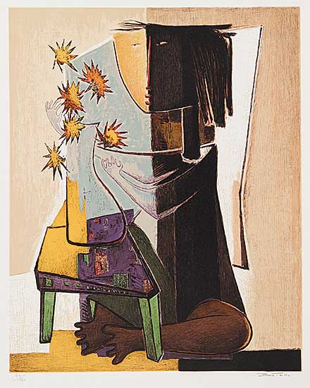 #408 ~ Botello - Untitled - Woman with Flowers  #64/150