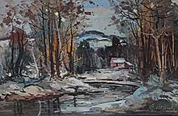 #79 ~ Marich - Untitled - Cabin by the Stream in Winter