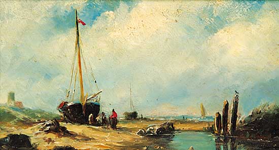 #224 ~ Leickert - Untitled - Ship on the Shore