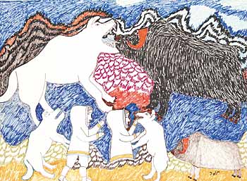 #88 ~ Tookoome - Untitled - Muskox and Inuit