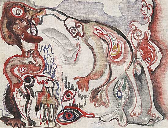 #458 ~ Nicoll - Untitled - Automatic Drawing in Red and Blue