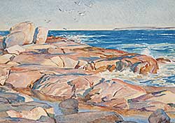 #483 ~ Simpkins - Untitled - Seagulls over a Rocky Beach