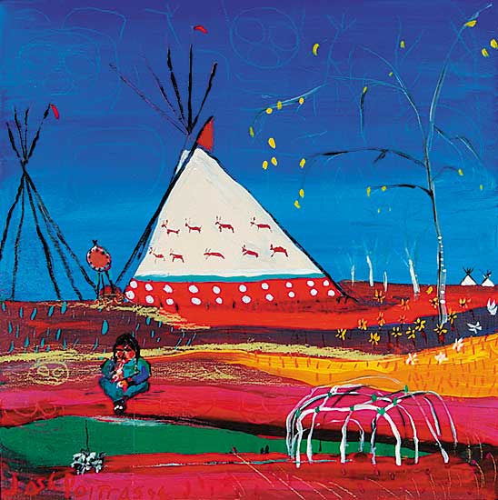 #311 ~ Poitras - Untitled - Flute Player with Teepee at the Sweat Lodge