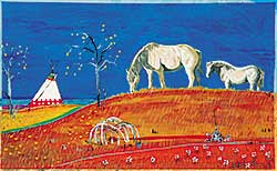 #310 ~ Poitras - Untitled - Horses, Teepee and Sweatlodge #310 ~ Poitras - Untitled - Horses, Teepee and Sweatlodge