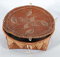 #283 ~ School - Birch Bark Container with Floral Patterned Lid
