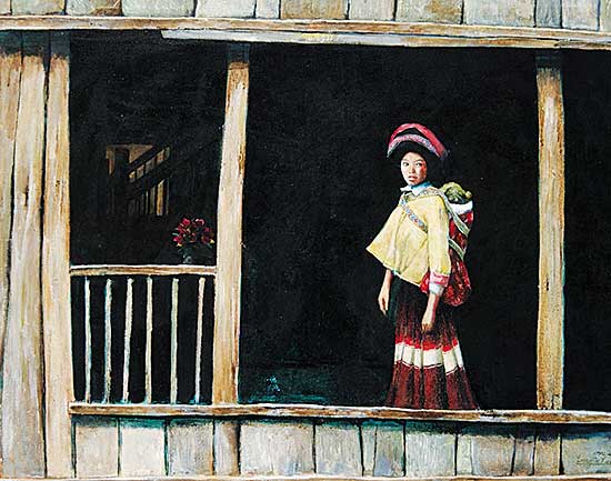 #61 ~ Lai - Woman with Baby and Roses on Balcony