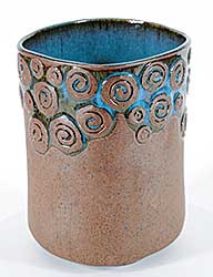 #1623 ~ Lindoe - Untitled - Brown Pot with Spirals and Glazed Blue Inside