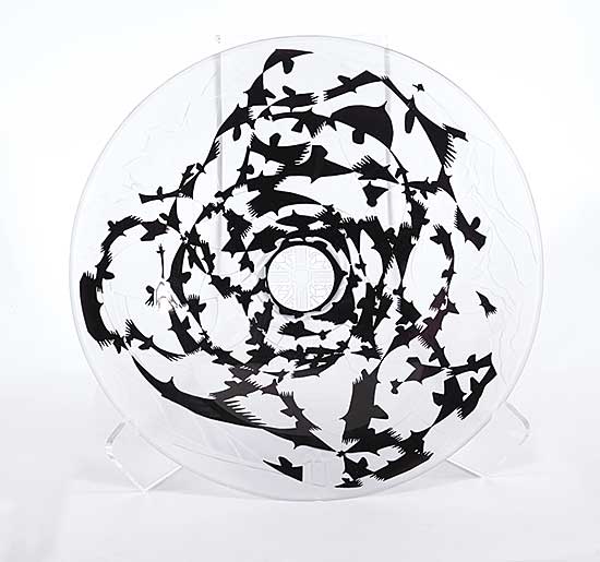#1448 ~ Mossop - Shallow Glass Bowl with Crow Motif