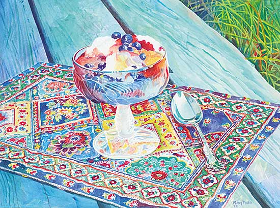 #98 ~ Pratt - Snow Pudding, Blueberries, Custard and Raspberry Sauce