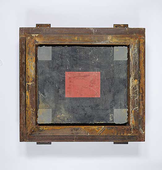 #1004 ~ Allain - Untitled - Red and Grey Squares with Metal Frame
