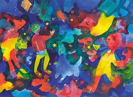 #77 ~ Mitchell - Untitled - Cats and Birds at Play