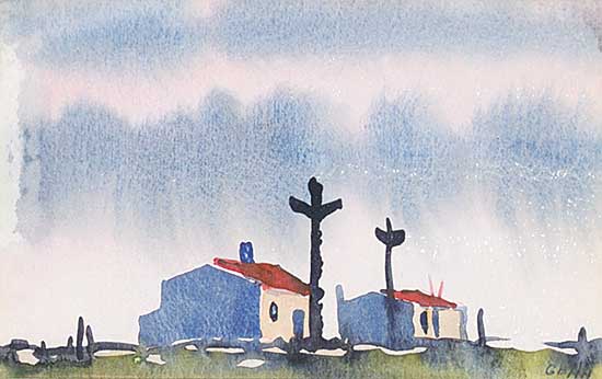 #1128 ~ Genn - Untitled - Indian Village at Sunset