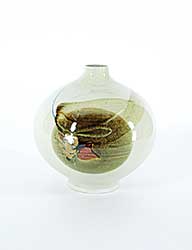 #1229 ~ O'Young - Green with Brown Design Vase
