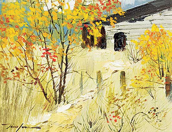#469 ~ Chan - Untitled - Yellow Trees by the Barn
