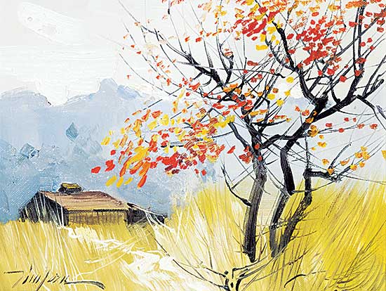 #470 ~ Chan - Untitled - Red Trees by the Barn