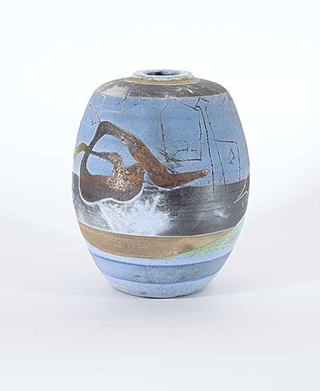 #1403 ~ Dexter - Untitled - Light Blue and Green Banded Vase