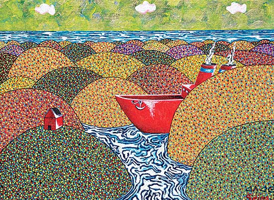 #104 ~ Spina - Red Ship Visiting House, Pond Inlet, Summer, Baffin Island