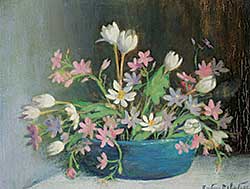 #492 ~ Robertson - Untitled - Blue Pot with Spring Flowers