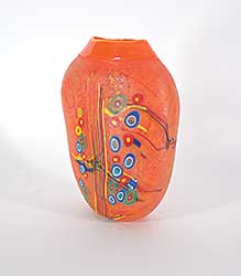 #151 ~ School - Untitled - Orange Vase with Colourful Bubbles