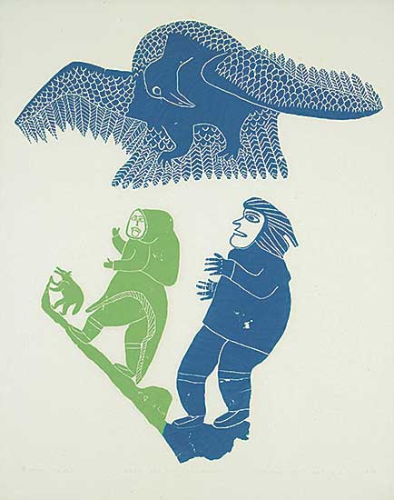 #113 ~ Qumaluk - Untitled - Bird and Two Figures  #16/30