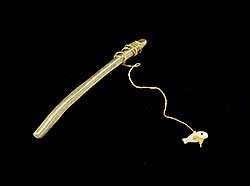 #1765 ~ Inuit - Bone Fishing Rod with Sinew Line and Ivory Bait