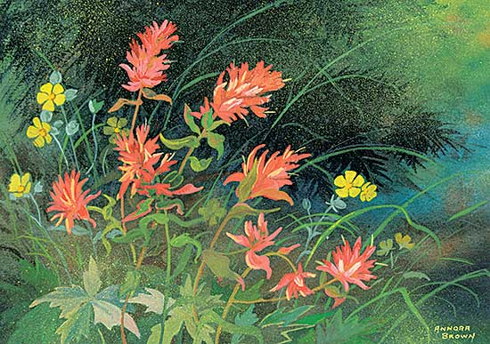 #415 ~ Brown - Untitled - Red Flowers