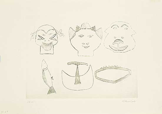 #178 ~ Ashoona - Untitled - Three Tattooed Faces and Three Objects  #13/50