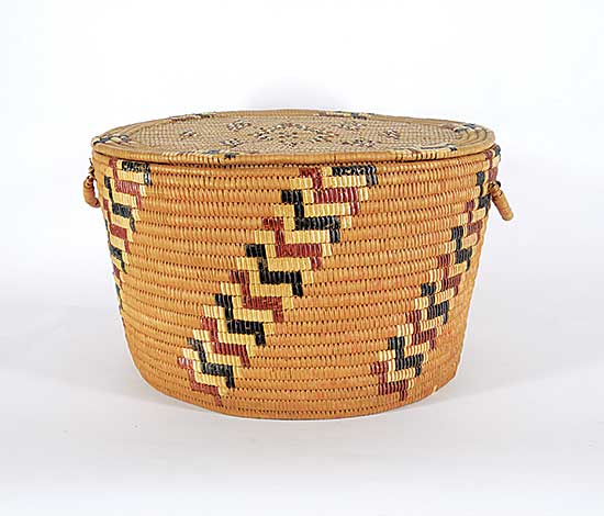 #308 ~ School - Large Lidded Basket with Tri-Coloured Diagonal Shapes