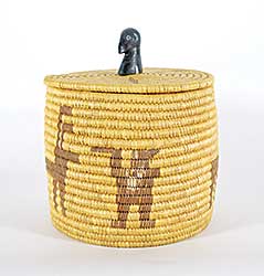 #165 ~ Inuit - Round Lyme Grass Basket with Soap Stone Bird Handle