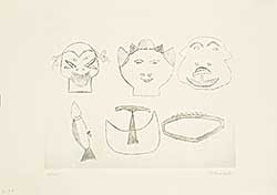 #178 ~ Inuit - Untitled - Three Tattooed Faces and Three Objects  #13/50