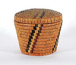 #329 ~ School - Round Lidded Basket with Brown, White and Black Stripes