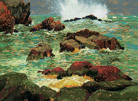 #19 ~ Champagne - Crashing Surf, Ocean Drive, Kennebunk Port, Maine