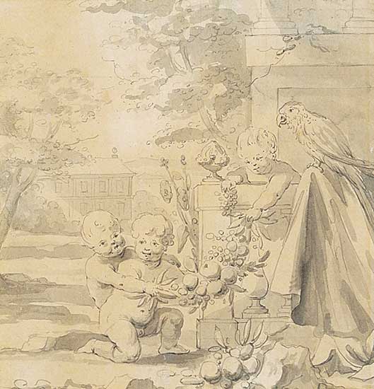 #1289 ~ Voorhoot - Putti and Parrot on a Terrace