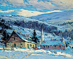 #62 ~ Knowles - Untitled - Winter Village with Sleigh